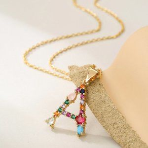 New mixed color gemstone inlaid with English alphabet necklace